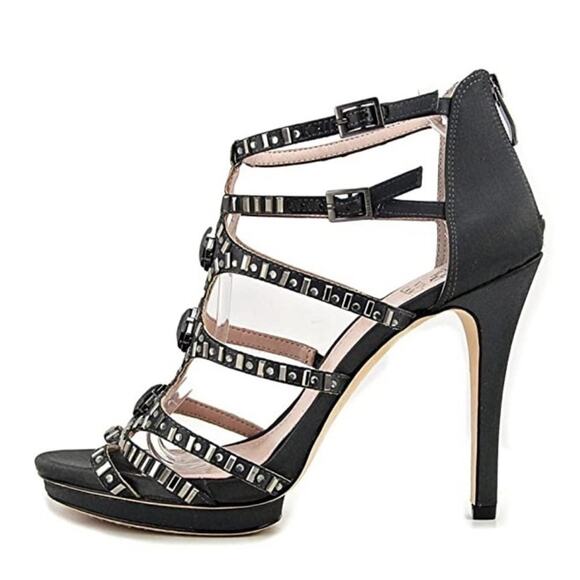 Vince Camuto Crista Black Strappy Embellished Platform Heels - Picture 2 of 10